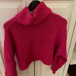 Neon pink cropped turtleneck sweater from Adika size small.